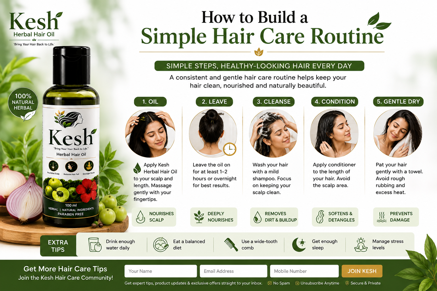 Woman with healthy, shining hair - KESH Herbal hair care routine